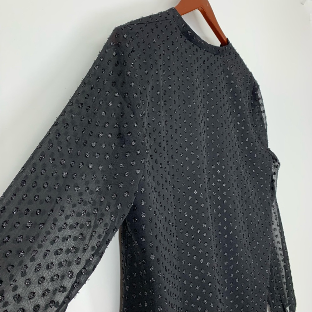 Talbots Solid Black Textured Swiss Dot Sheer Long… - image 8